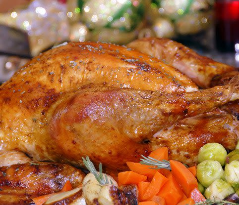 Thanksgiving Turkey surrounded by vegetables