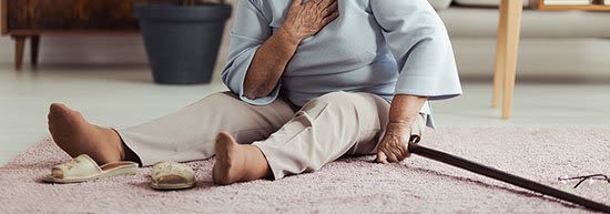 Elderly woman sitting on the ground after a fall