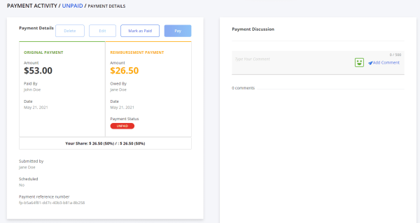 Screenshot of FamiliPay Payment Activity Details