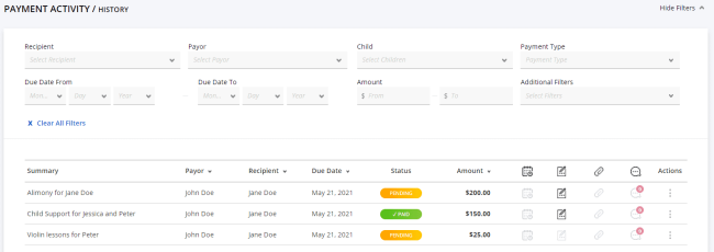 Screenshot of FamiliPay Payment History