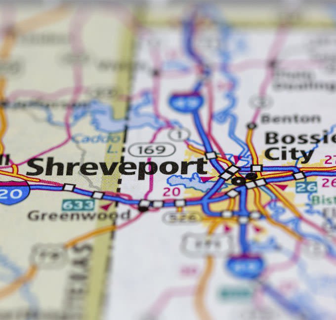 Shreveport Louisiana on a paper map