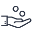 Hand palm facing up with two circles above graphic