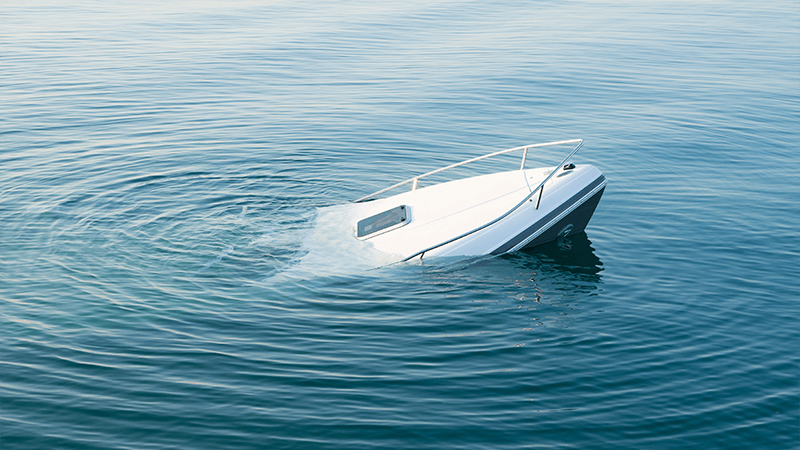 Sinking modern large white boat goes underwater