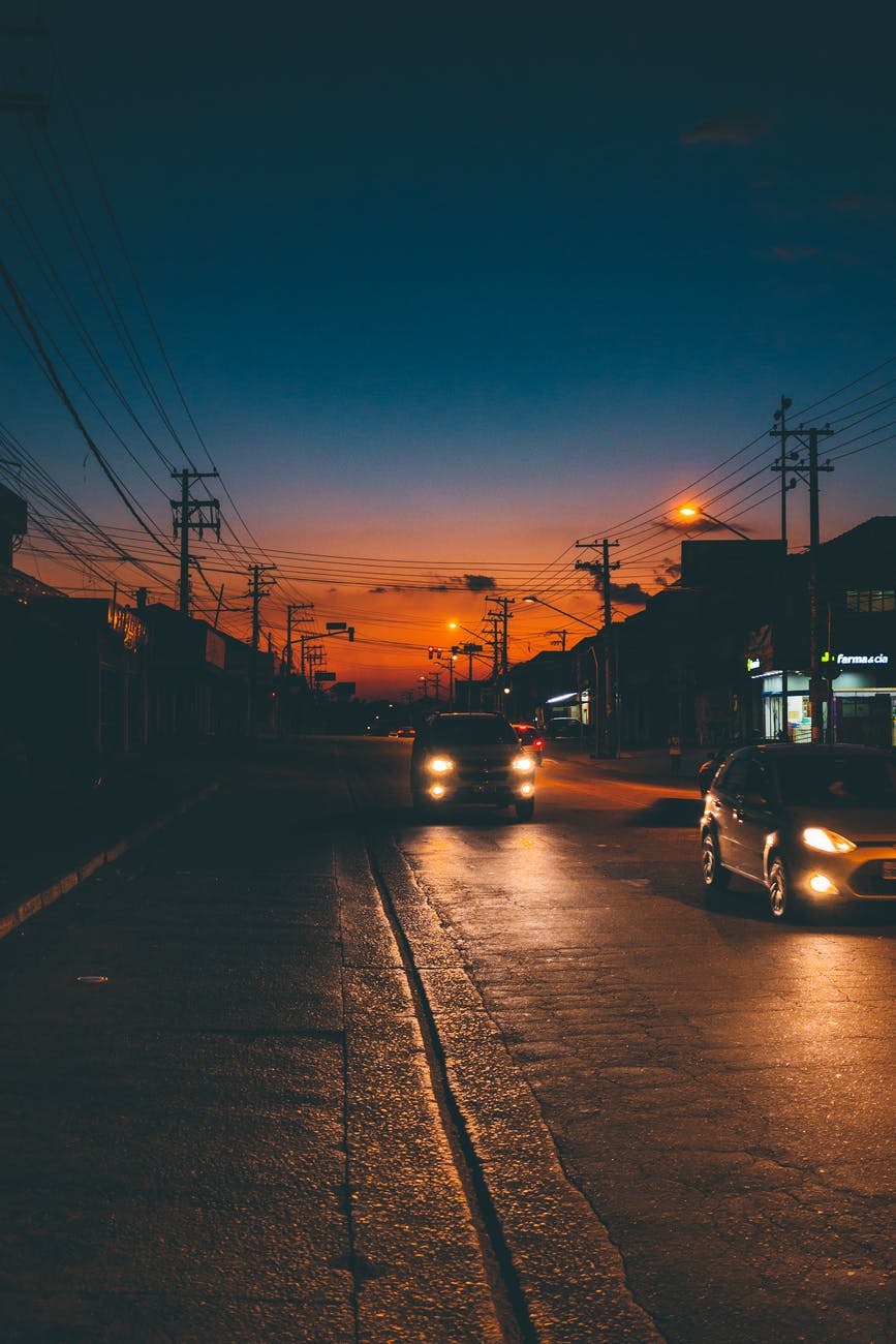 cars driving at night