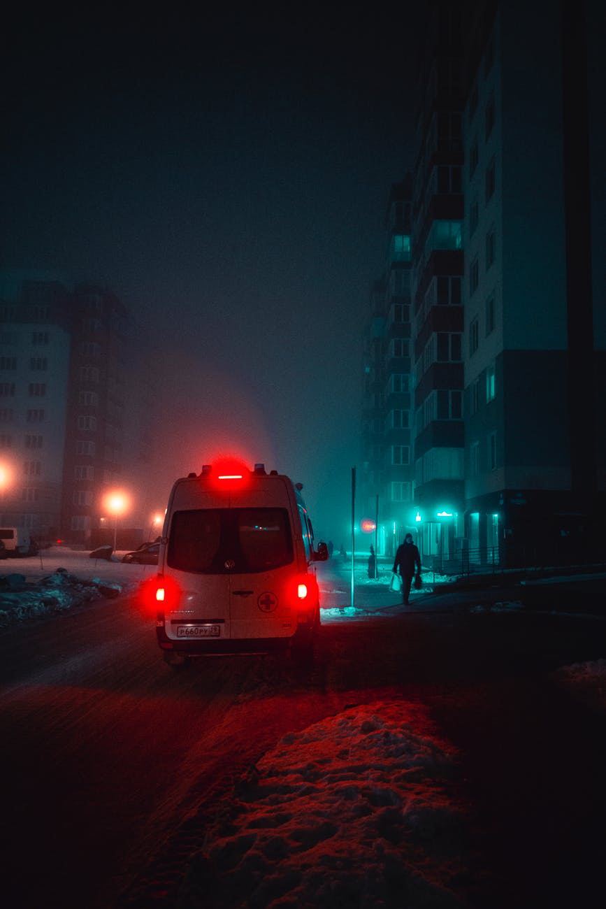 lights on a van at night