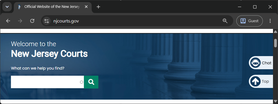 Screenshot of the New Jersey Court Website