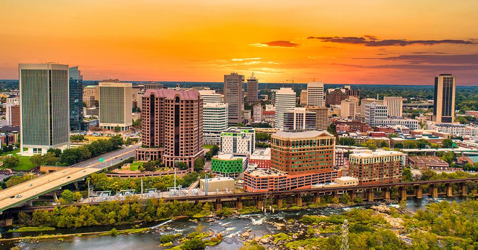 Richmond, Virginia, USA Downtown Drone Skyline Aerial