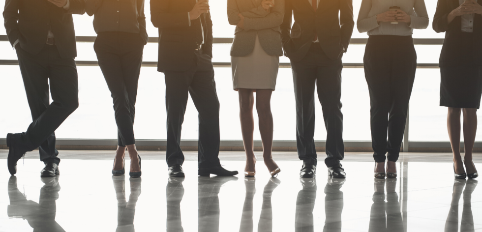 Employees standing in a line