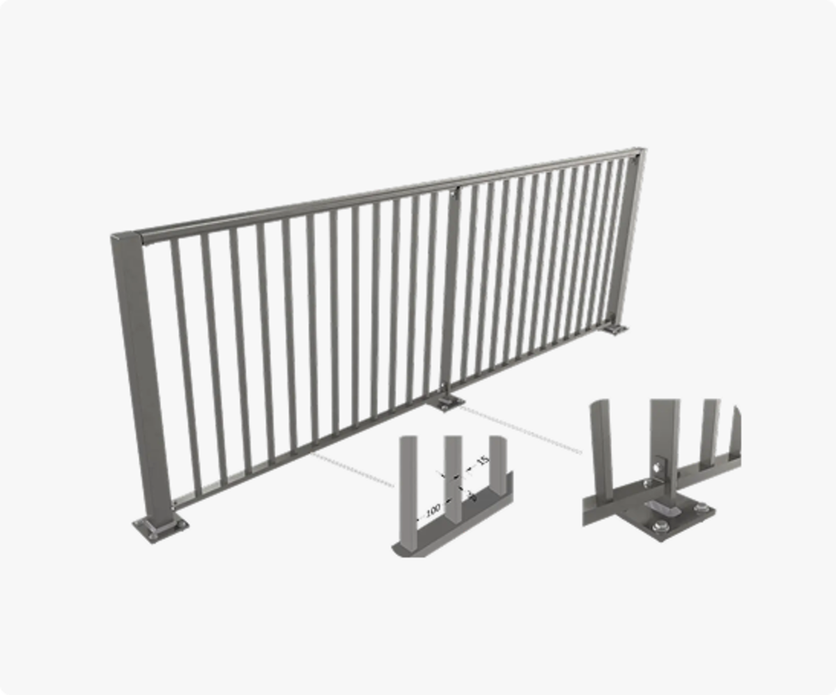 3d tekening van het aluminium hek ASH-3015 met een zilverkleurige RAL kleur vanaf de zijkant