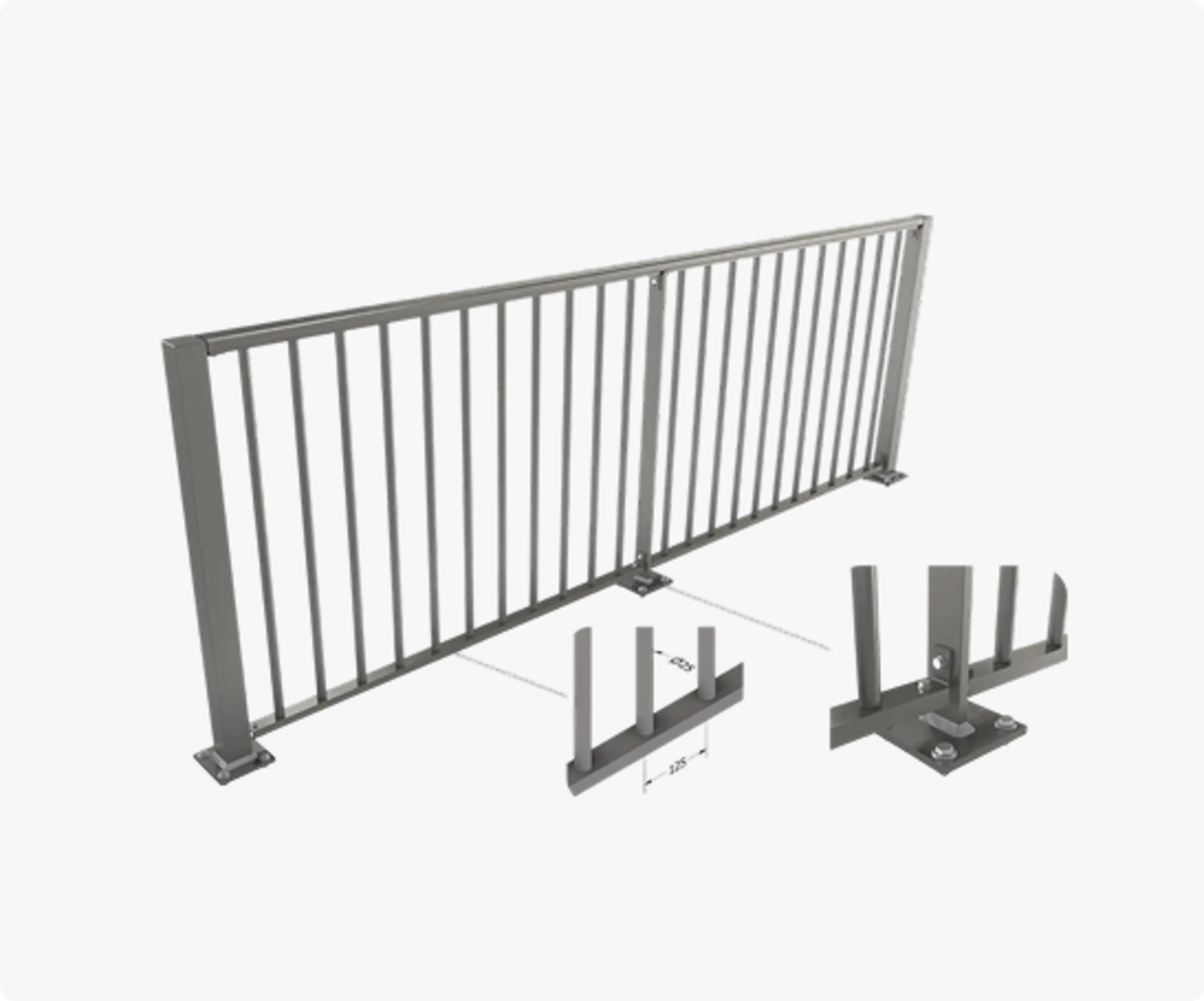 3d tekening van het aluminium hek ASH-R25 met een zilverkleurige RAL kleur vanaf de zijkant