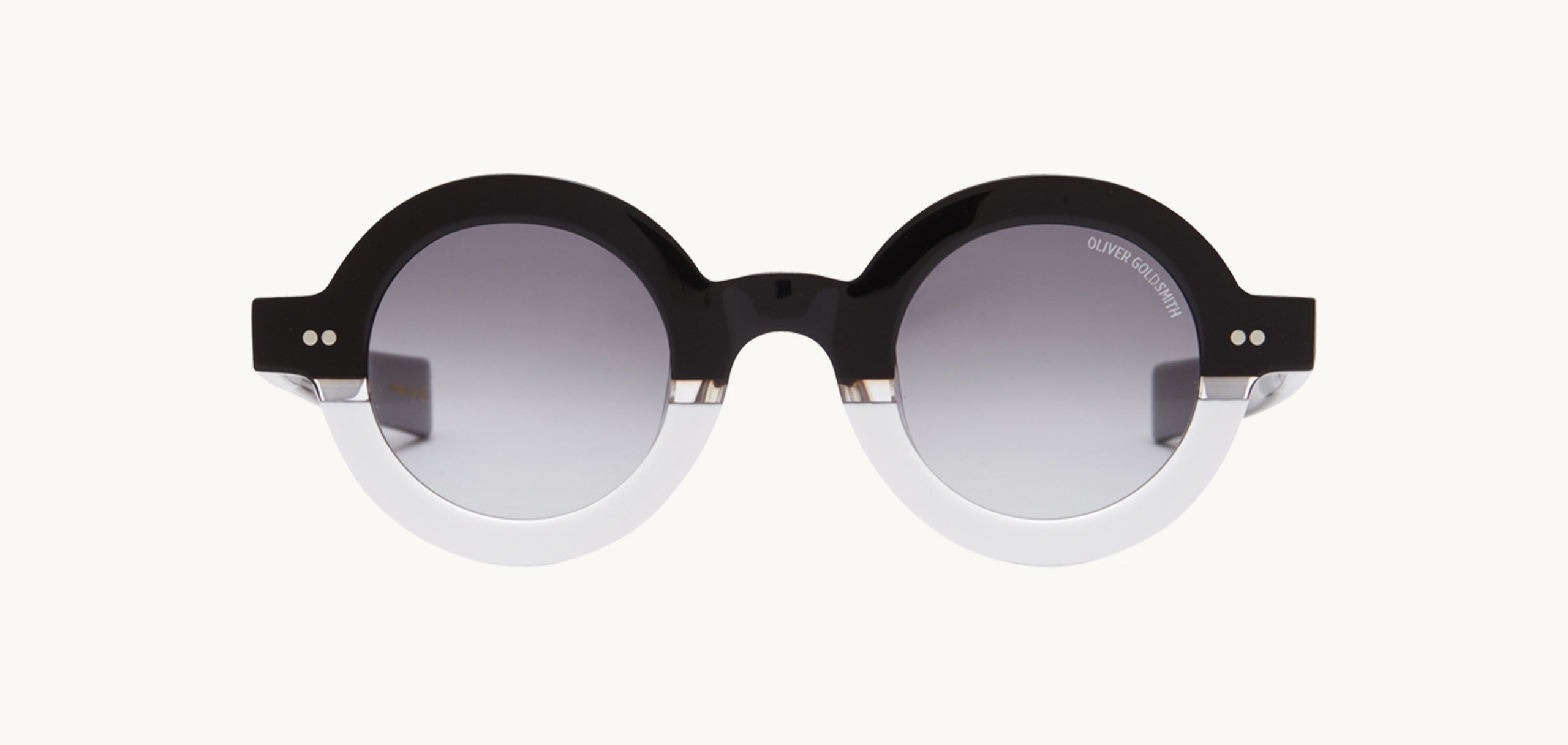 Lunettes de soleil 1930's - , Oliver Goldsmith, Ronde , de couleur Blanc Transparent.