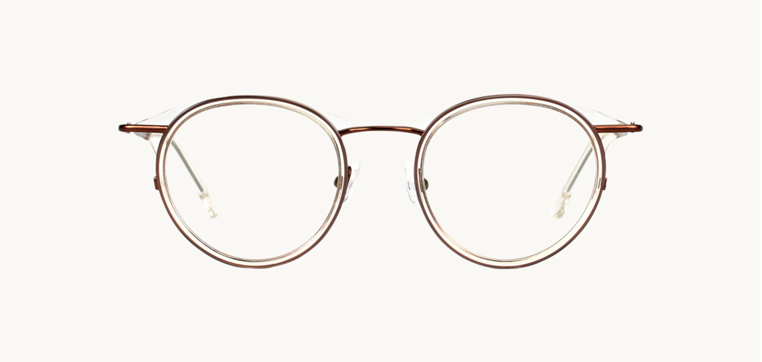 Lunettes de vue Watts - , l.a. Eyeworks, Ronde Pantos, de couleur Transparent Cuivre.