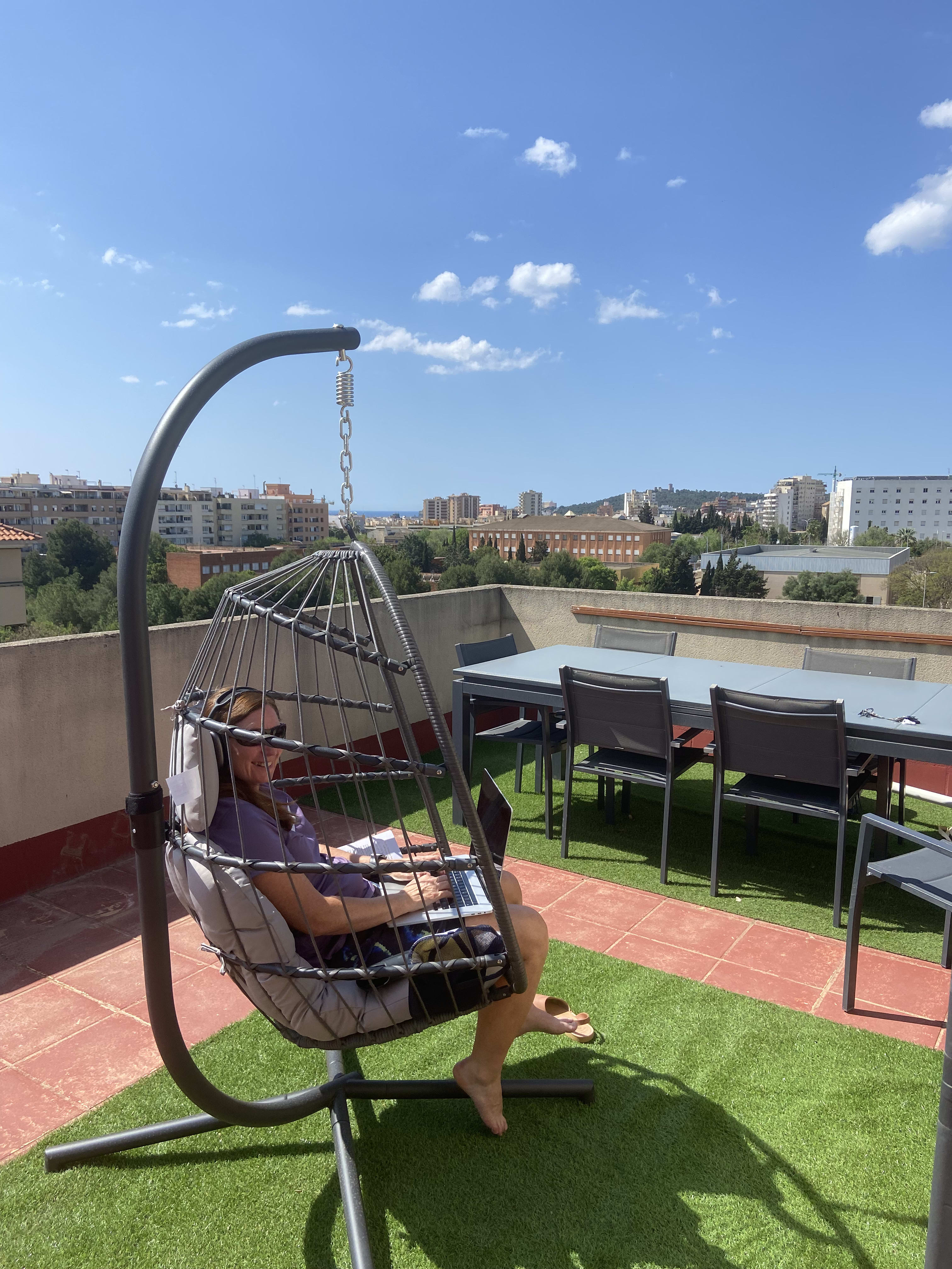 me working in my egg chair on the roof