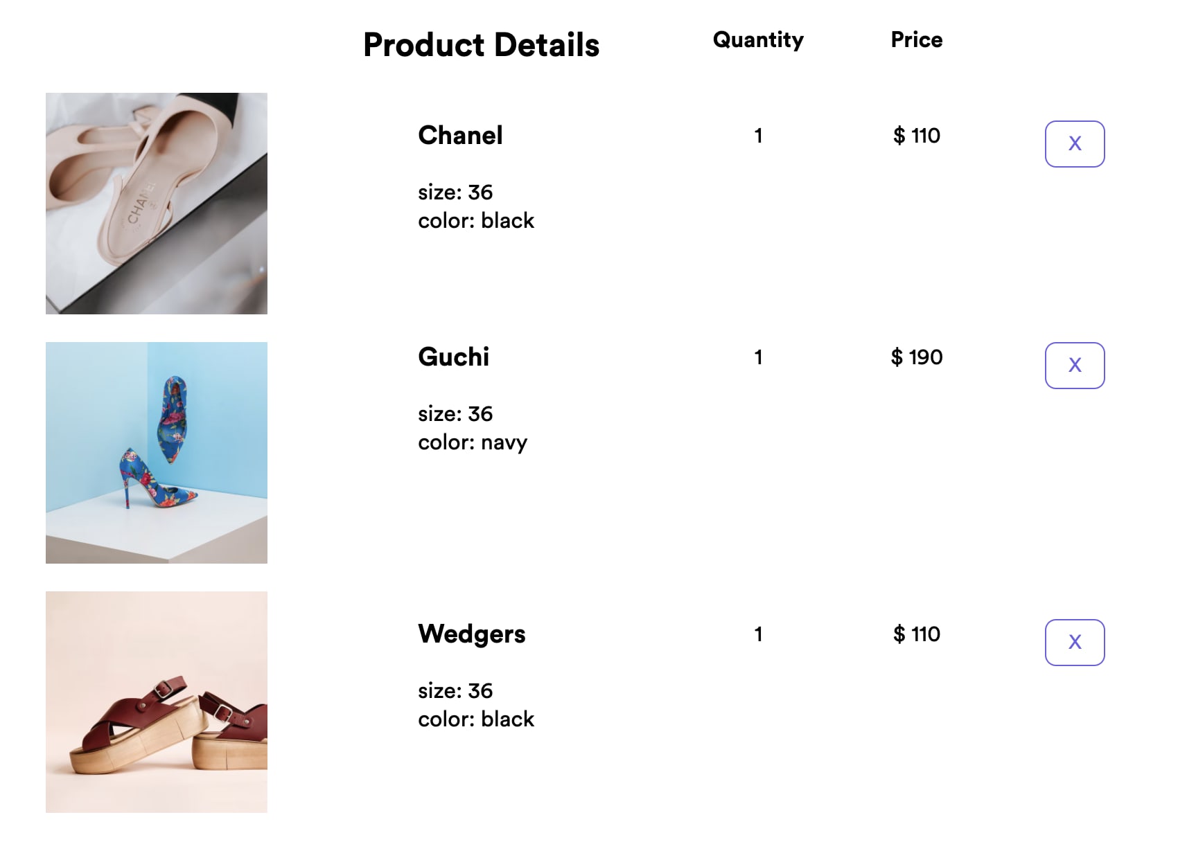 image of a cart page with various items in the cart