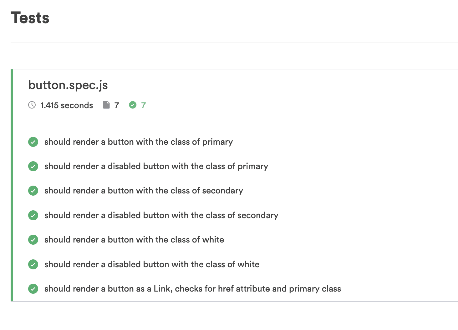 tests for a button component