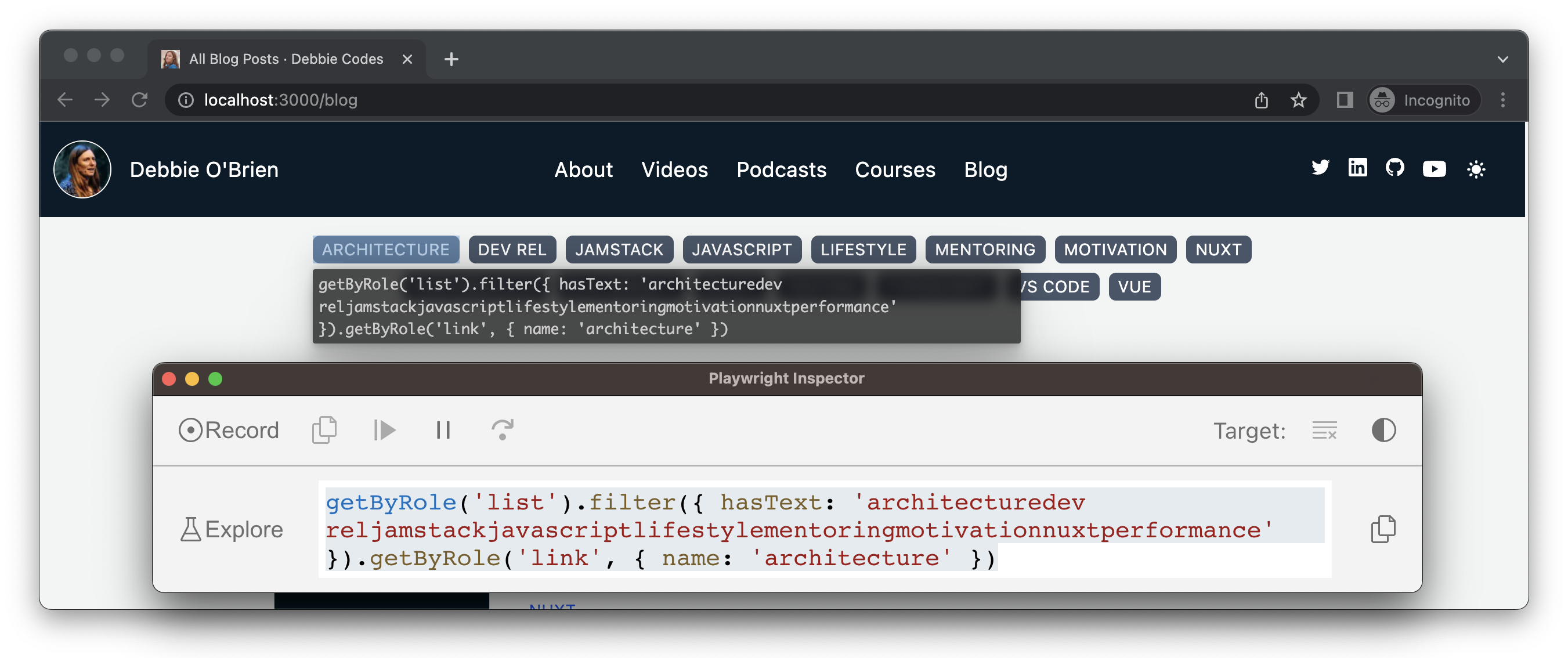 test generator generating a list locator with filter method