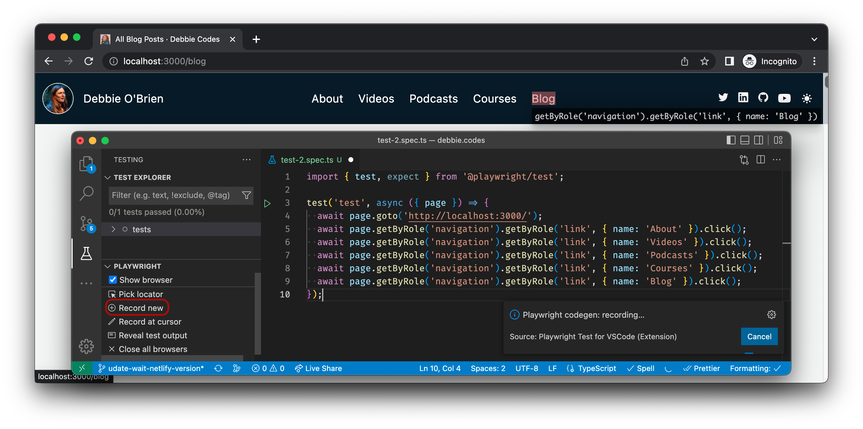 test generator in vs code editor