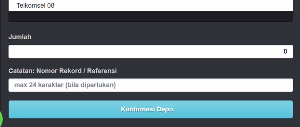 Pilih operator di dropdown