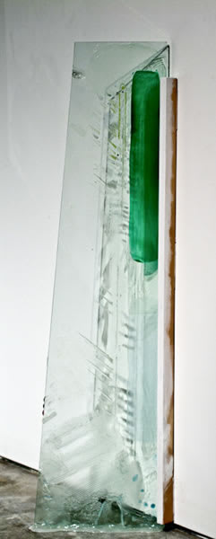 Doodle Piece, 2005 glass, paint, charcoal, wood, 24"x30"