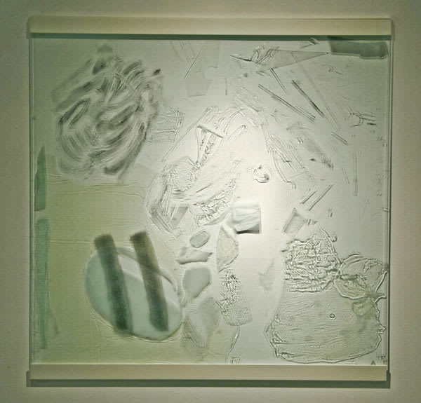 Outcast Piece, 2005 glass, paint, metal, 33"x34"x1/4"