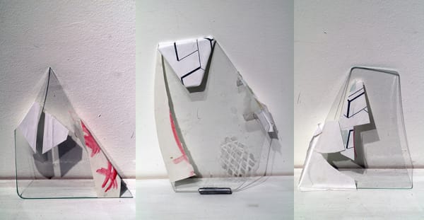 Pilchuck Poems, 2007, glass, metal, drawings, each 6"
