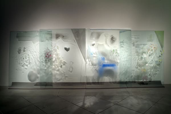 Breaking Smile, 2003 glass, paint, rubber, 5 1/2'x15'