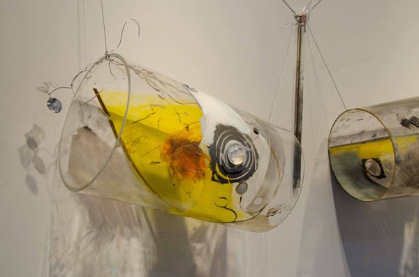 Google Glass Piece, 2014, glass metal and paint, 14" x 24"