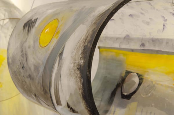 Google Glass Piece, 2014, glass metal and paint, 14" x 24"
