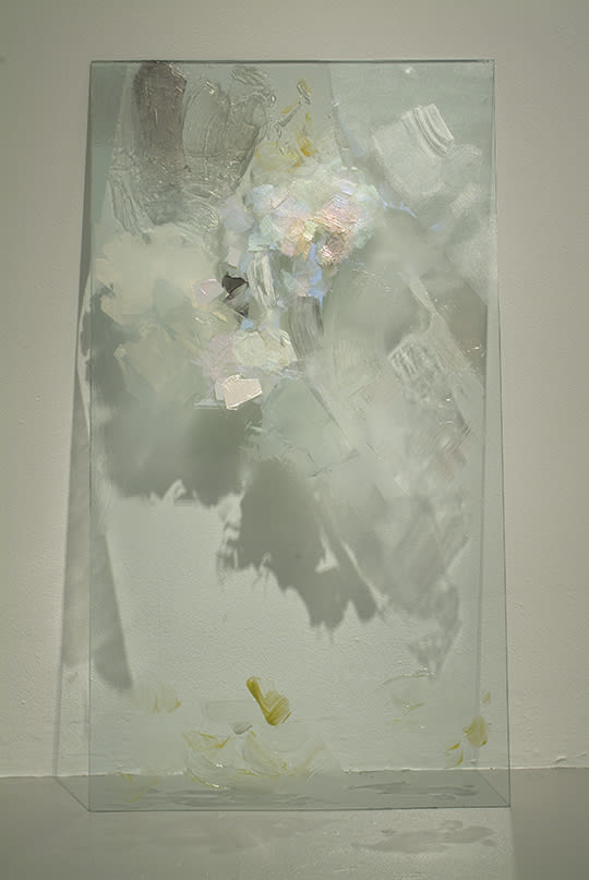 Having Been Hit by a Sledgehammer, 2003,found tempered glass, paint, 24"x15"