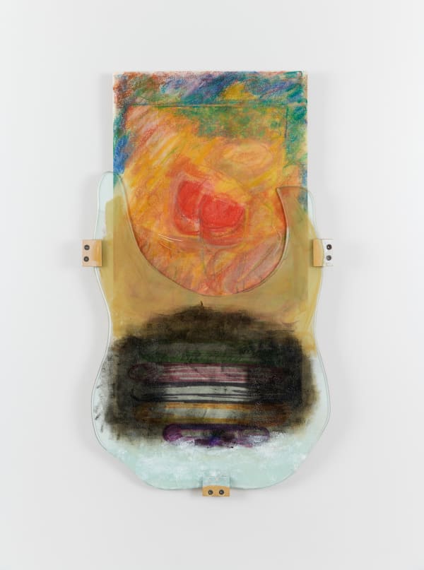 Maradona Piece, 2021-2022; Chalk and marker on paper, paint on plastic and glass, wood frame (by Paradise Framing, LA); 39x23x1 inches. Photogrphy by Brica Wilcox.