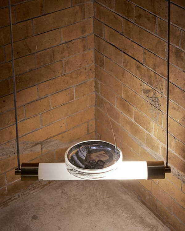 Go Easy With Me V, borosilicate, assemblage, homemade fiber optic, glass and electrical fixture,approx 6'x20"x5",  "In Practice: Material Deviance", SculptureCenter, New York, 2017
Photo: Kyle Knodell