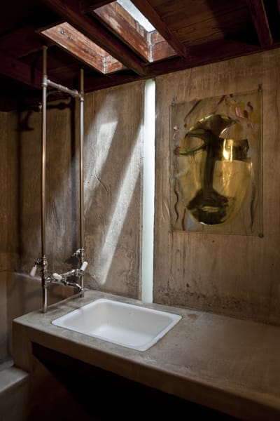 Bathroom Mirror Piece, Schindler Lab, 2011, glass and paint and metal, 26"x18"