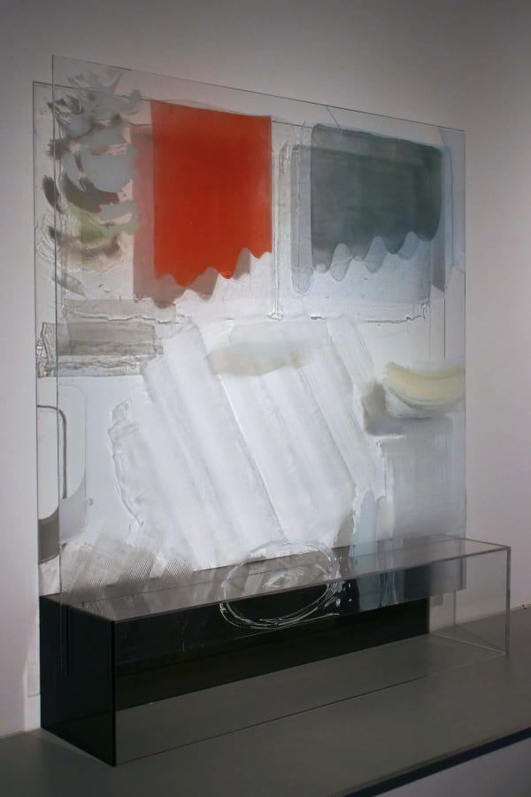 Triumph of This over That, 2006,paint on glass in plastic pedestal, 50x50x7 inches