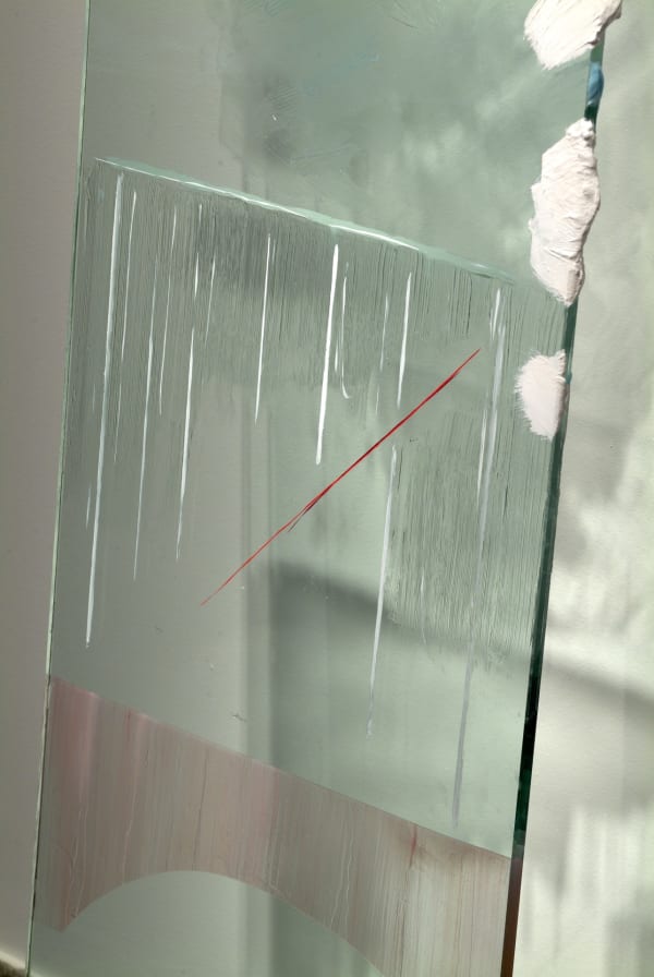 Detail, Untitled Piece, 2005, paint on glass, rubber, 72x15x16 inches