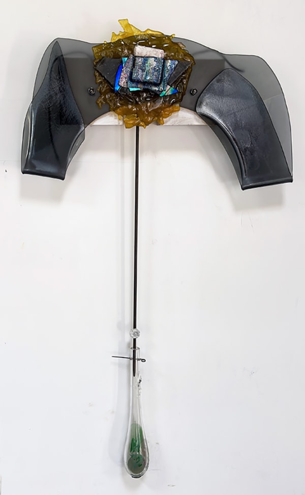 Wasted Money Piece, 2026; B. Rossi Piece, chalk, wood, metal, mixed media including money, sand and glass molded with wet money; 36x24x4 inches