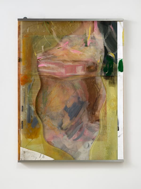 Waterfall Piece IV, 2024; wood, paper, chalk, plastic, paint, burnt mirrors, metal; 32×24×3/4 inches. Thanks to Paradise Framing. Photography by Brica Wilcox