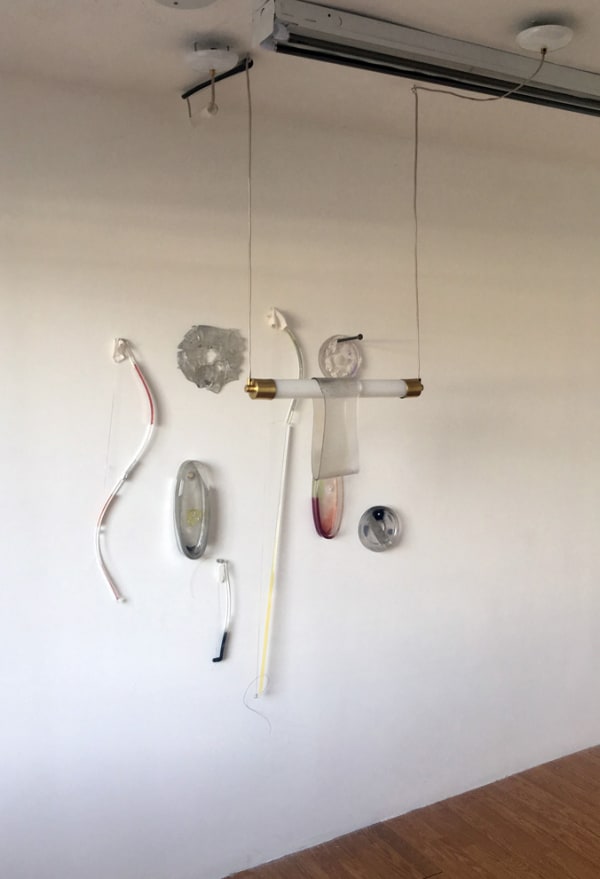 History of Light Pieces (More Nerve Instruments), 2018, glass, paint, metal mixed media, 10'x5'x5', AWHRHWAR Gallery, Highland Park, CA. Made with help from Neptune Glassworks and Nicole Stahl.