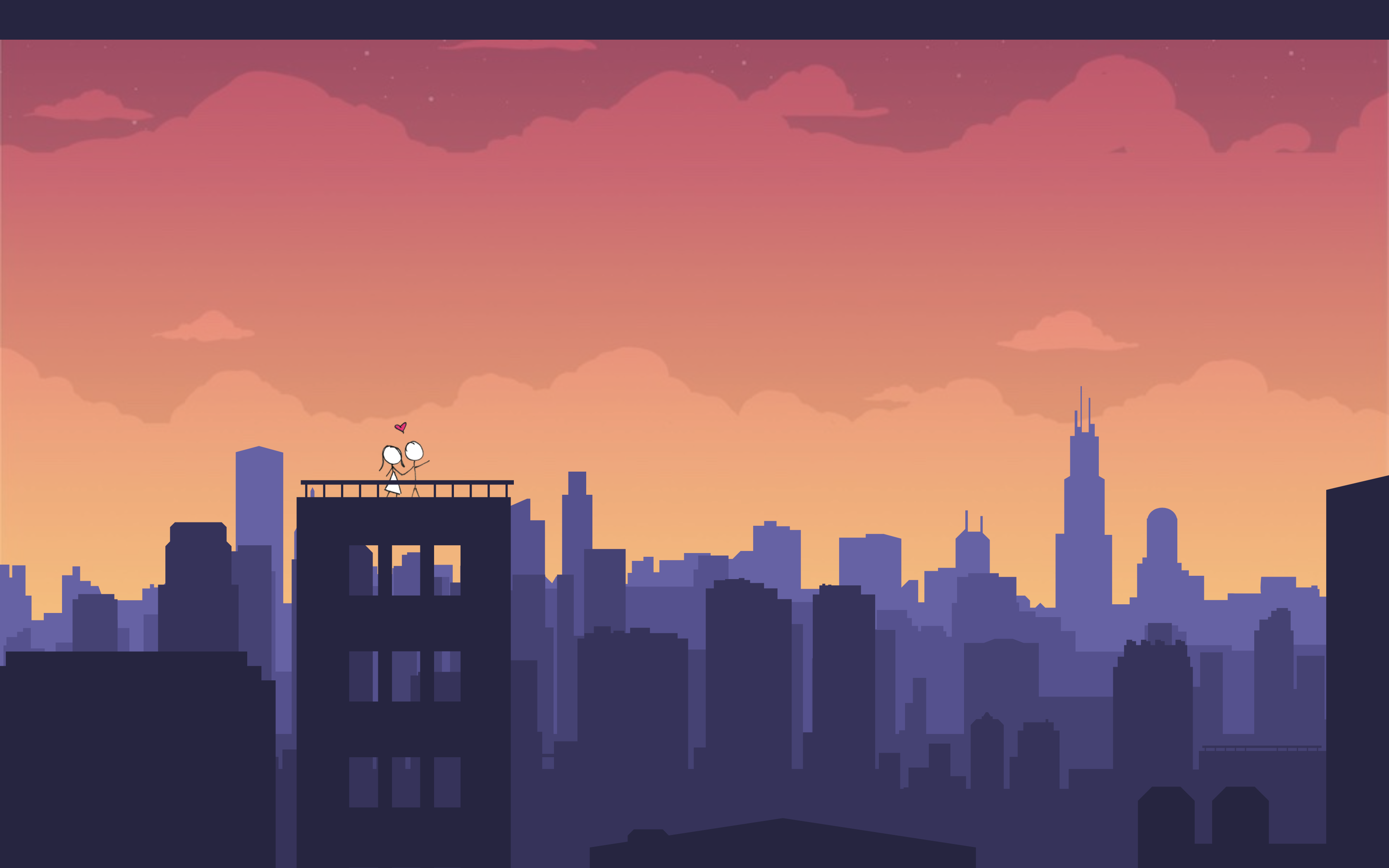The home page of the website; a sunset with a city skyline in front of it.