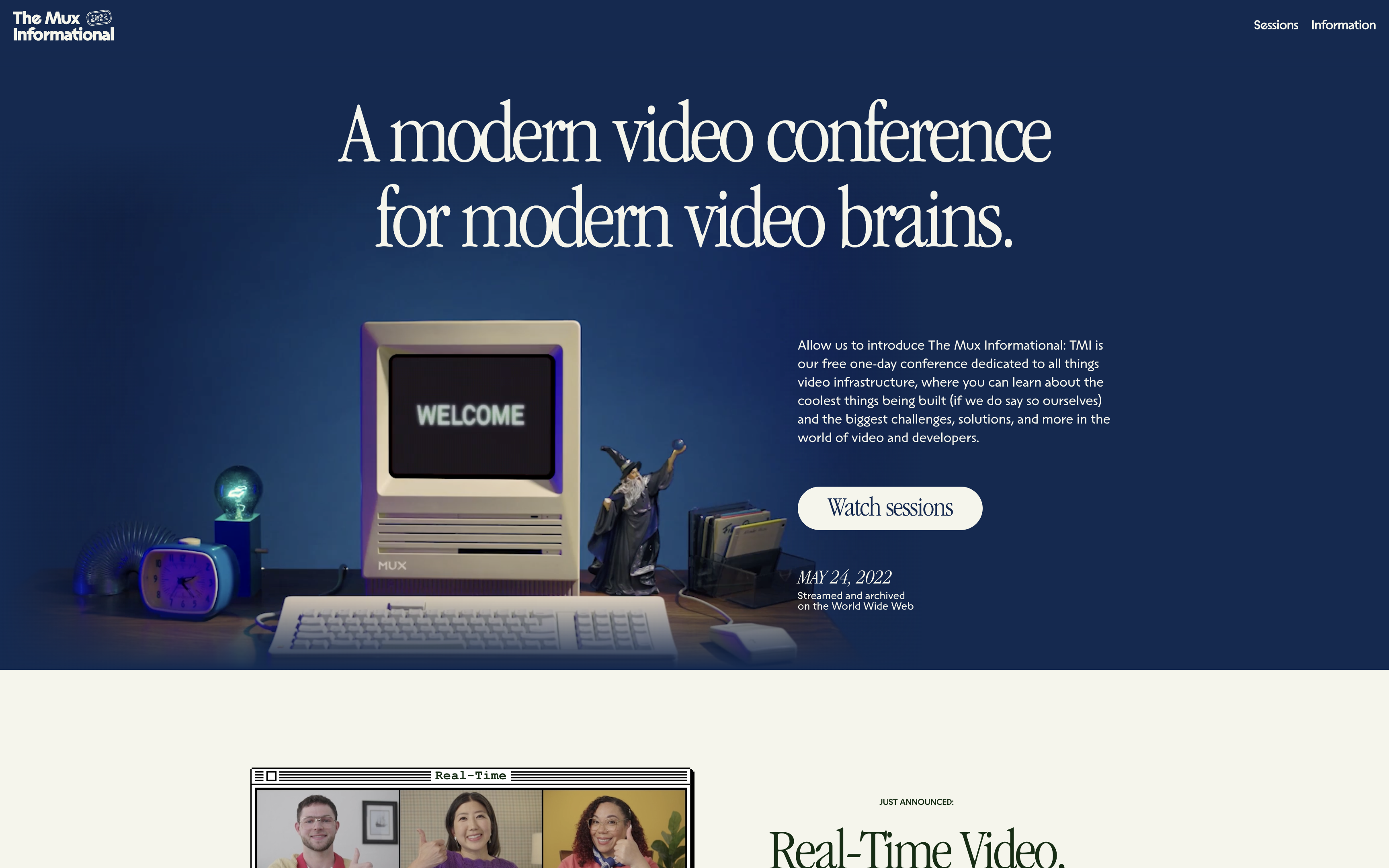 A classic Macintosh with some classic 80s typography, proudly introducing The Mux Informational