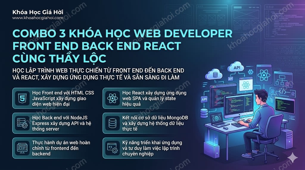 Combo 3 Khóa Học Web Developer: Front-end, Back-end & React Cùng Thầy Lộc