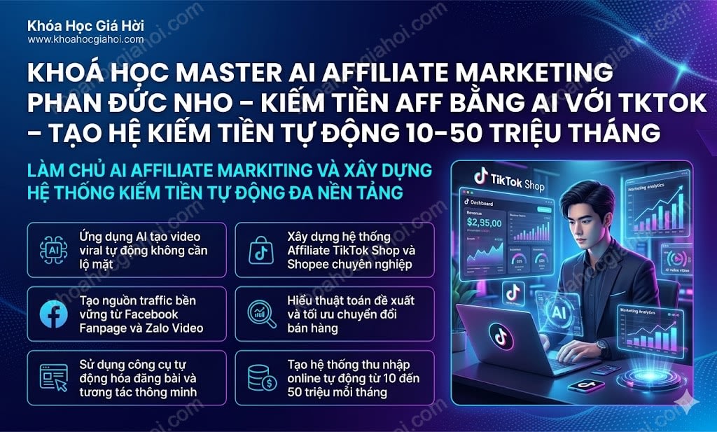 Khoá Học Master AI Affiliate Marketing Phan Đức Nho – Kiếm Tiền AFF bằng AI với TikTok Shop – Tạo hệ kiếm tiền tự động 10-50 triệu/tháng