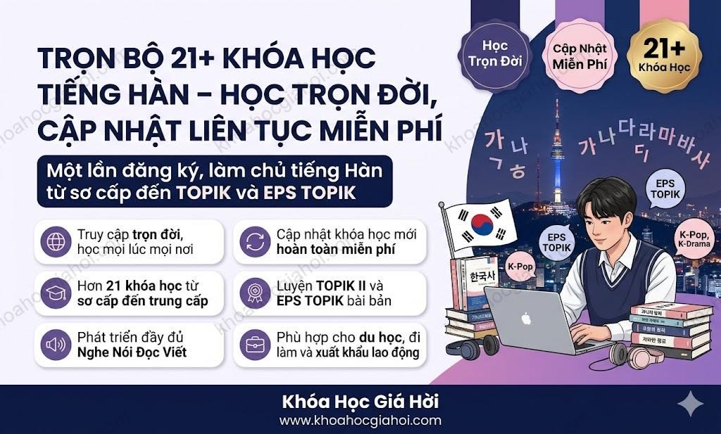 Trọn Bộ 21+ Khóa Học Tiếng Hàn – Học Trọn Đời, Cập Nhật Liên Tục Miễn Phí