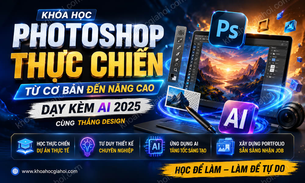 Khoá Học Photoshop Thực Chiến Từ Cơ Bản Đến Nâng Cao – Dạy Kèm AI 2025 Cùng Thắng Design