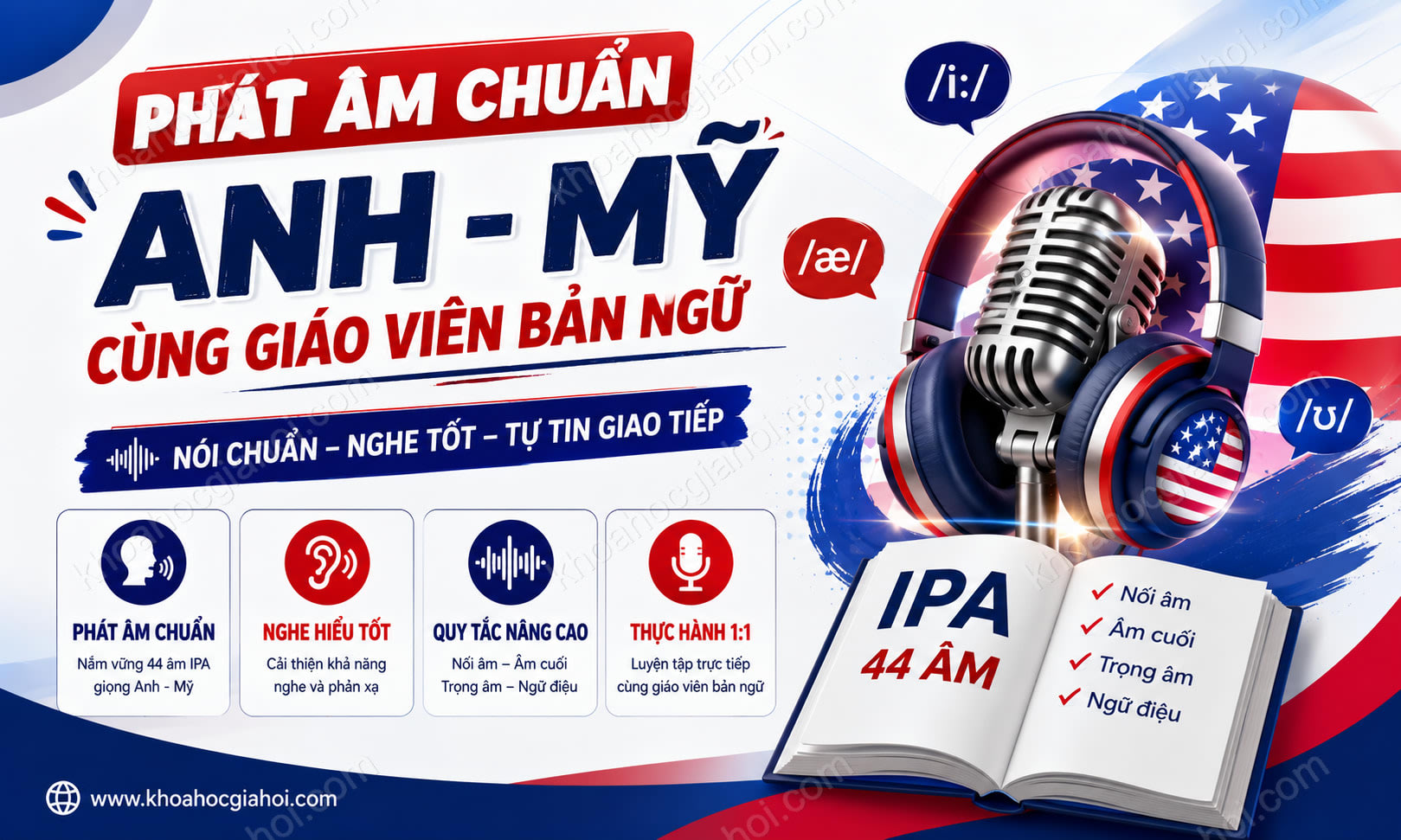 Khóa Học Phát Âm Chuẩn Anh - Mỹ Cùng Giáo Viên Bản Ngữ