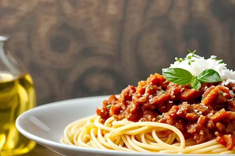 Bolognese dish served in a white plate