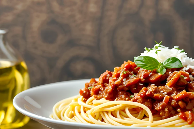 Bolognese dish served in a white plate