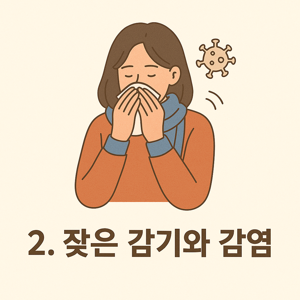 감기에 걸린 여성 이미지