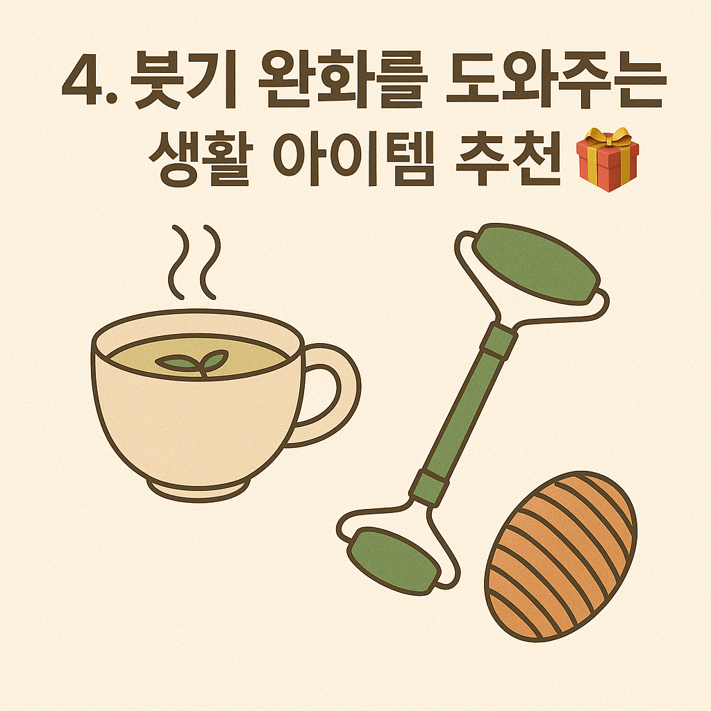 부종 완화용 건강차와 도구