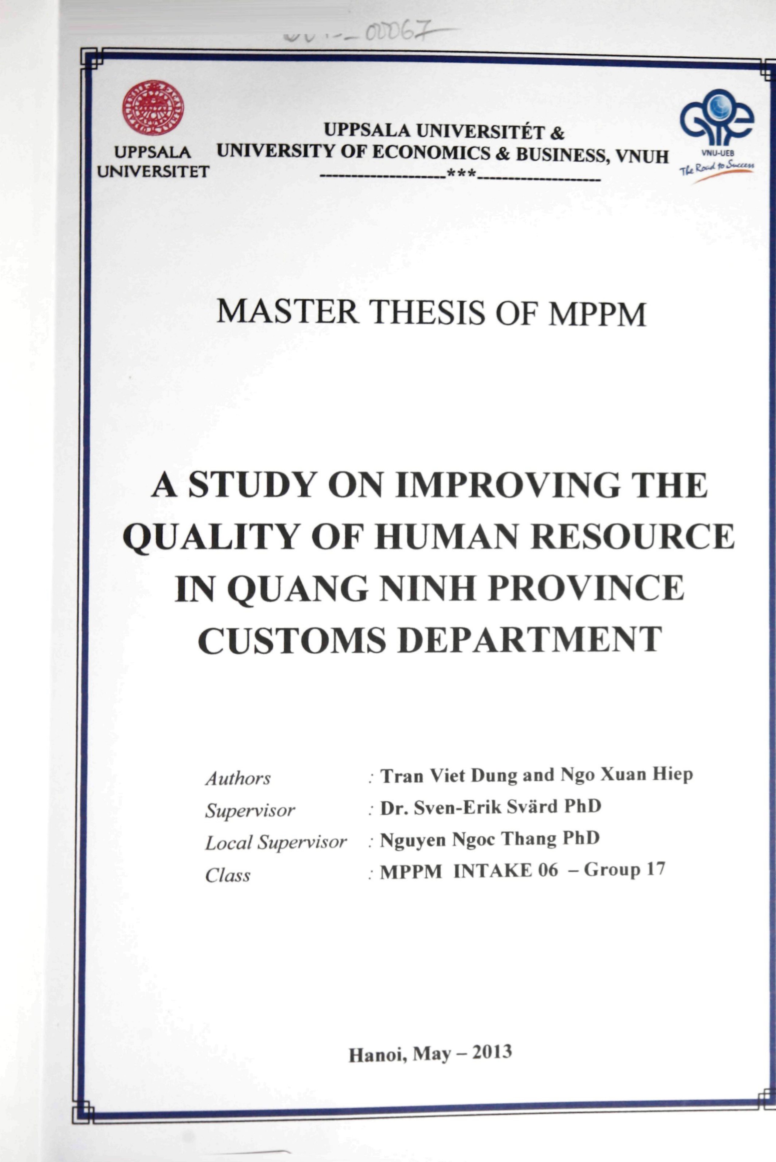 A study on improving the quality of human resource in Quang Ninh province customs department
