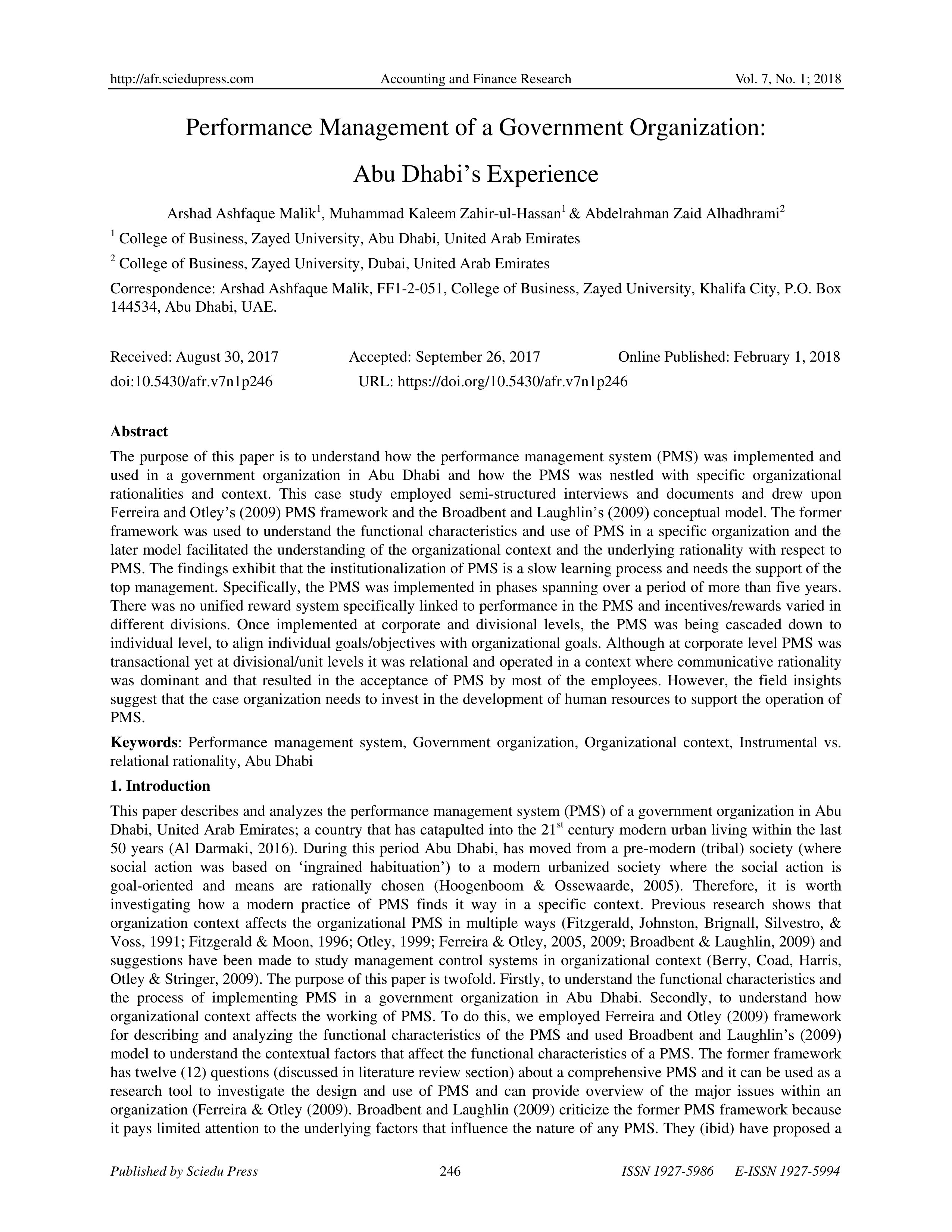 Performance management of a government organization: Abu Dhabi’s experience